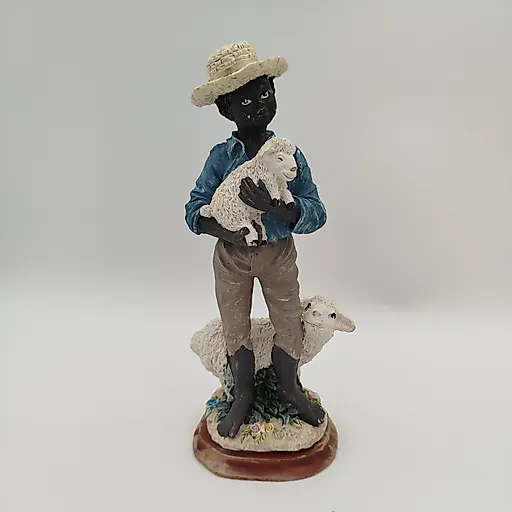 Статуэтка "Арапчонок с овцой и ягненком", композитный материал, роспись, дерево, Европа, 2000-2015 гг.