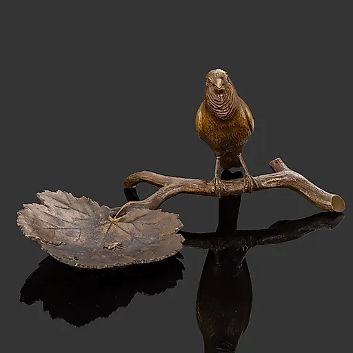 Латунная статуэтка-визитница "Птица на ветке" авторства J. Martens, Западная Европа, 1920-1950 гг.