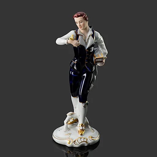 Фарфоровая статуэтка "Кавалер с птичкой" с росписью и золочением, Royal Dux, Чехословакия, 1960-1978 гг.