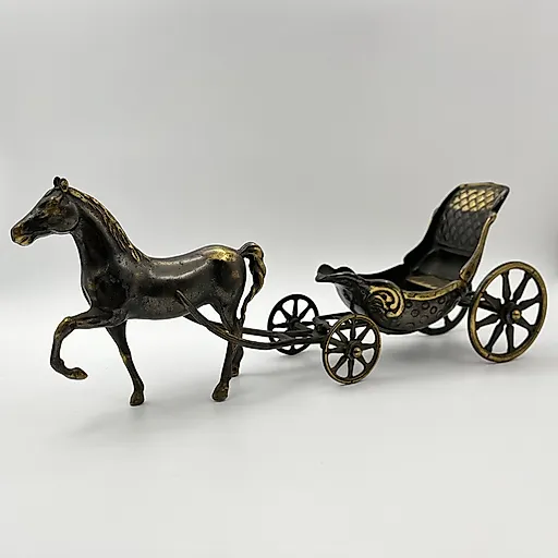 Бронзированная статуэтка "Экипаж с лошадью", металлическое литьё, Западная Европа, 1970-1990 гг.