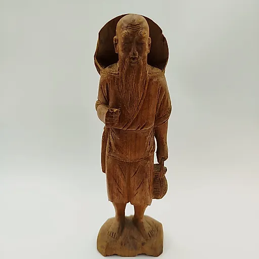 Резная деревянная статуэтка "Восточный старец с корзиной", Азия, середина XX века