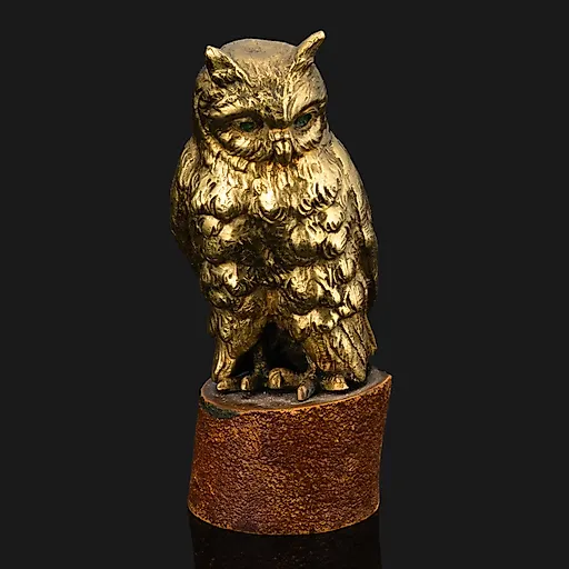 Бронзовая статуэтка "Сова на пне" с холодной эмалью, Западная Европа, 1960-1980 гг.