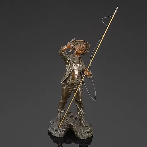 Статуэтка "Рыбак" из шпиатра, литьё, подпись E. Fuchs, Западная Европа, 1880-1920 гг.