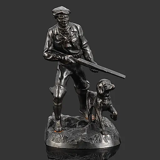 Чугунная статуэтка "Охотник с собакой" авторства Чиркина А.В., Каслинский завод, СССР, 1983 г.