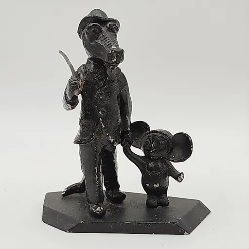 Советская статуэтка из металла "Крокодил Гена и Чебурашка", крашение, 1970-1990 гг.