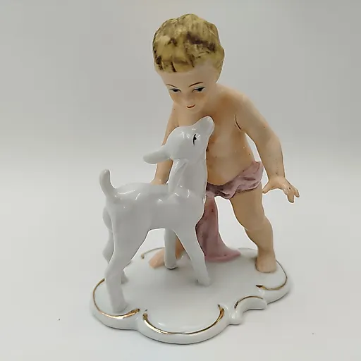 Статуэтка Путти с козленком, бисквитный фарфор, Западная Европа, 1960-1980 гг.