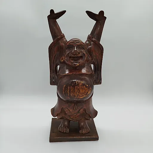 Деревянная статуэтка Будды (Хотэй) с резьбой, Азия, 1980-2000
